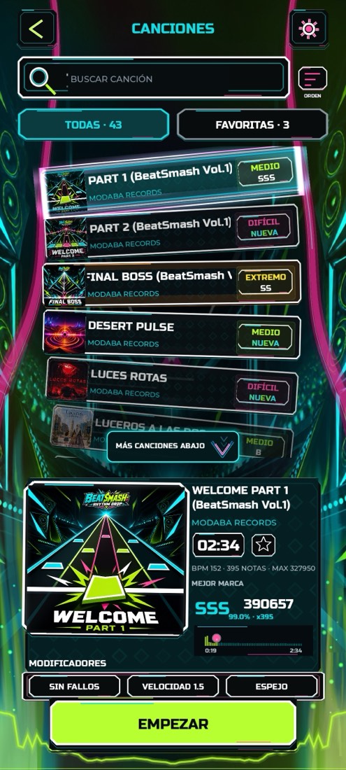 Selector de canciones de BeatSmash
